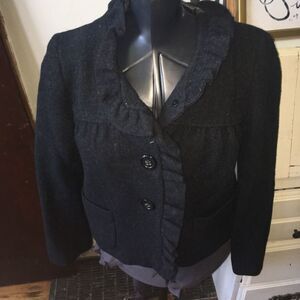 J Crew ruffled Romantic Regency charcoal wool size 6 blazer